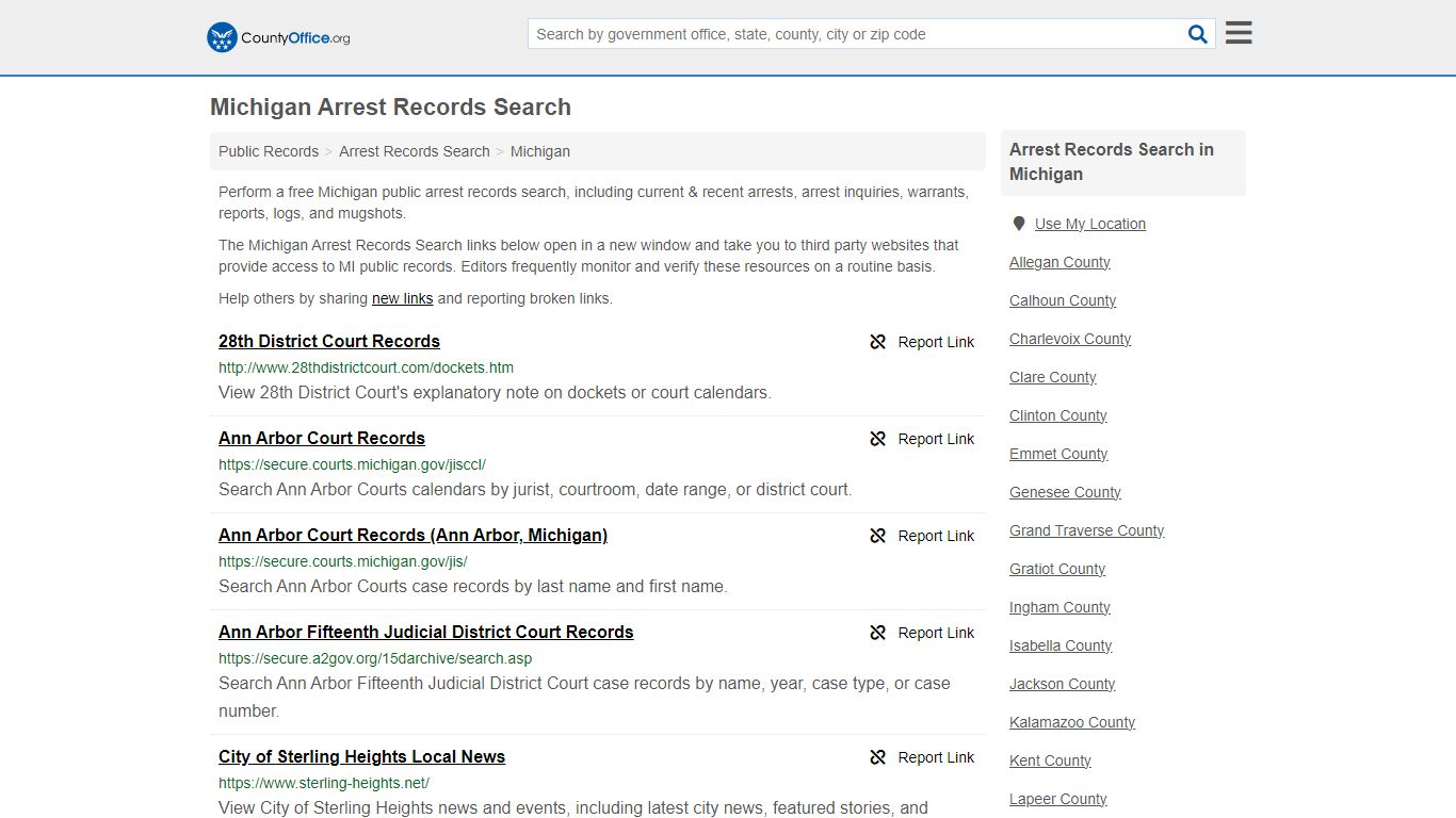 Arrest Records Search - Michigan (Arrests & Mugshots) - County Office